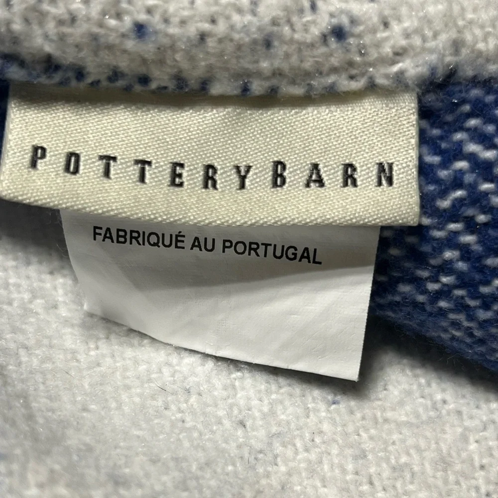 Pottery Barn Navy and Ivory PLAID FRINGE, TASSLE Throw, COTTAGECORE, 76X52
